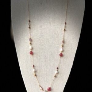 Garnet, Crystal & Pearl Necklace by Iliana Leyba Handmade